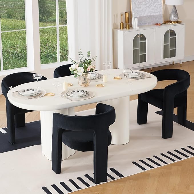 DAYALANE Barrel Dining Chairs Set of 6, Upholstered Accent Kitchen Chair with Arms Modern Recycled Polyester Armchair Comfy Velvet Side Chair for Living Room/Home Office/Reception, Black Velvet