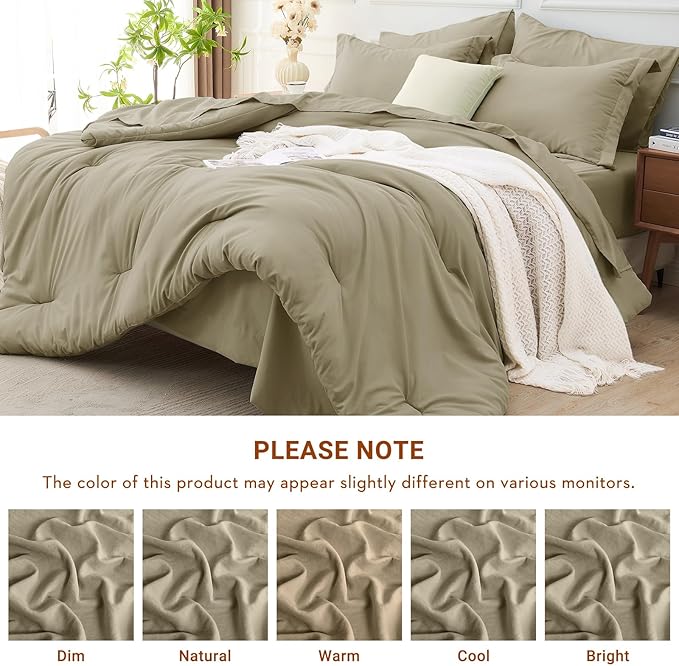 MUXHOMO 7 Pieces Full Comforter Set, Soft Bed in a Bag Full Size, All Season Bedding Set with Comforter, Flat Sheet, Fitted Sheet, Pillowcases & Shams, Linen