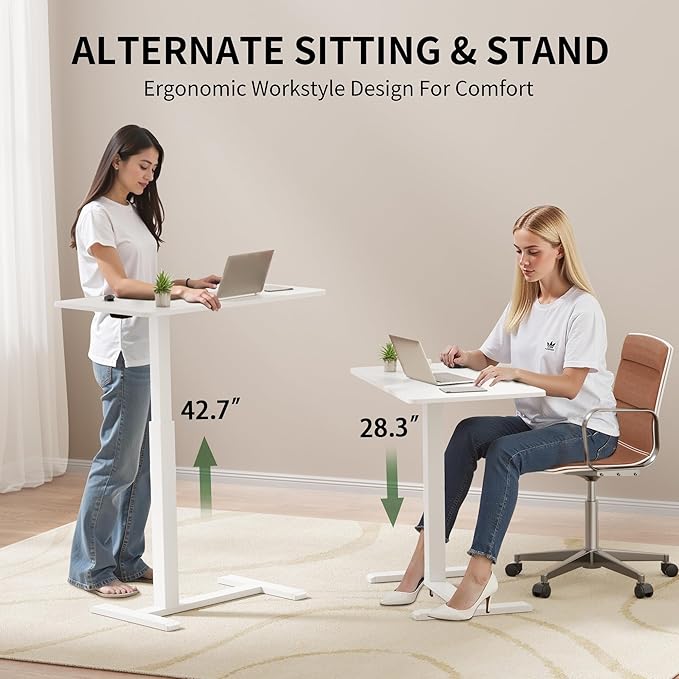 CROWNFURN Overbed Bedside Table with Wheels,Height Adjustable Bedside Table for Recliner,Rolling Standing Desk for Home Hospital,White