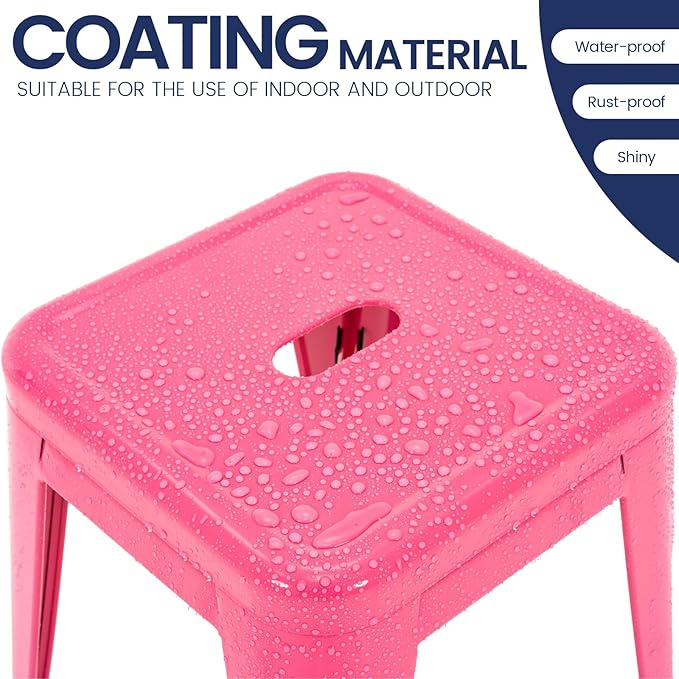 Brage Living 18 Inch Industrial Metal Stools Set of 4, Stackable Classroom Stools, Backless Metal Dining Chairs for Indoor Outdoor, Kitchen Short Stools (Hot Pink)