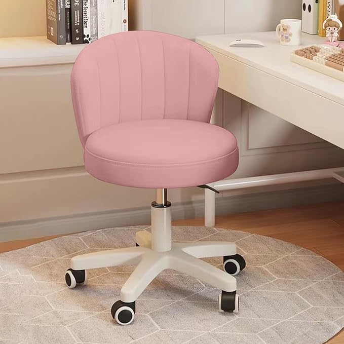 HDHNBA Small Desk Chair Round Rolling Chair with Back PU Leather Height Adjustable Swivel Vanity Work Computer Stool Chair for Home Office Bedroom, Set of 4