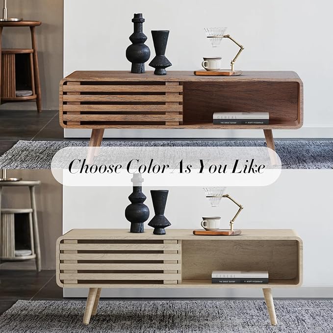 Easyego Coffee Table with Storage, Farmhouse Wood Tables for Living Room, Easy Assembly, Suitable for Various Home Styles (Walnut)