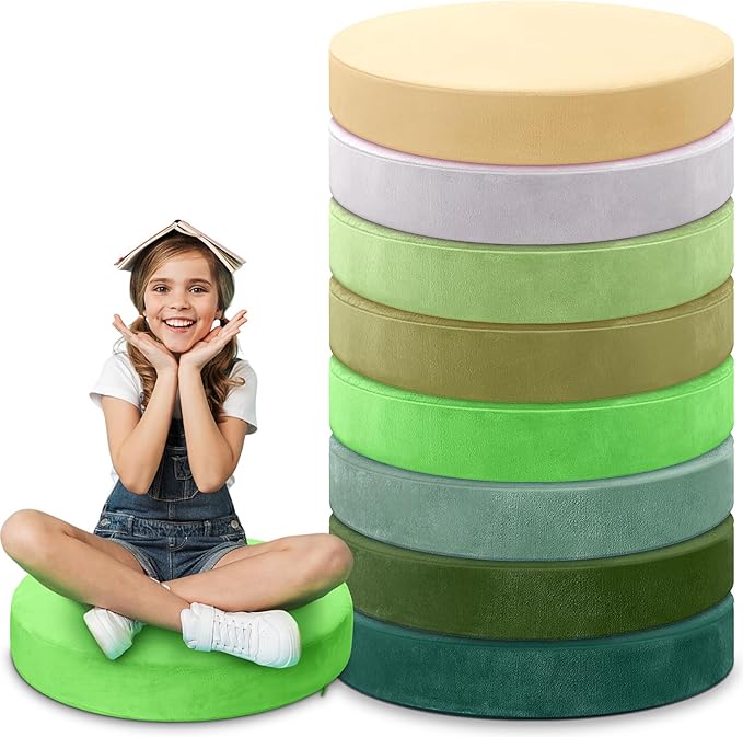 GlikCeil 8 Pcs Round Floor Pillow Cushions for Kids Classroom 15'' Soft Flexible Seating Chair Floor Seats for Reading Corner Playroom - Winter & Spring School Supplies (Forest Friends Series)