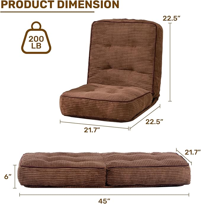 HollyHOME Adjustable Floor Chair, Folding Lazy Sofa Recliner with 5-Position Backrest, Thick Cushion, Detachable Cover & Handle, Comfy Accent Chair for Bedroom, Meditation, Gaming, Coffee