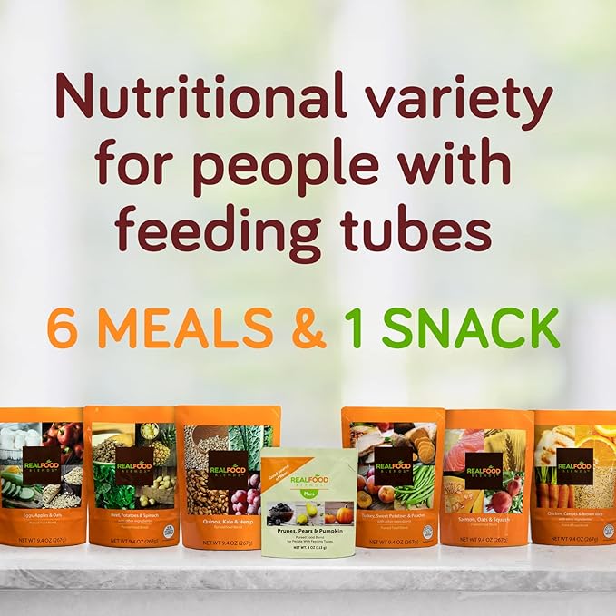 Real Food Blends Eggs, Apples & Oats - Pureed Food Meals for Tube Feeding with Protein, Vegetables & Fruits - 320 Calories for Breakfast, Lunch & Dinner - 9.4 oz (Pack of 12)