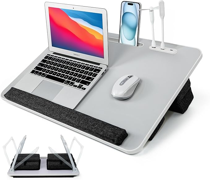 iXTRA Lap Desk for Laptop with Cushion,Folding Laptop Desk for Bed with USB,Bed Desk,Portable Computer Lap Desk,23.62"*15.74",Grey