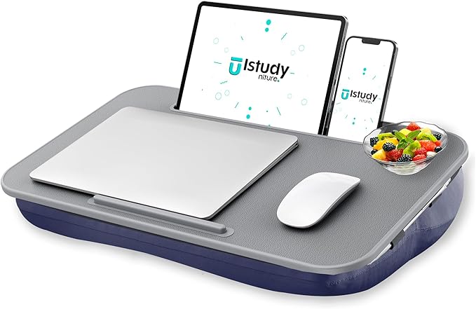 Istudyniture Lap Desk with Washable Cushion – Fits up to 17-Inch Laptops – Portable Laptop Desk & Stand – Bed desks & Tray for Writing, Reading, Working, Gaming on Bed, Couch, Floor – Large, Grey