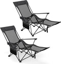 GYMAX Reclining Camping Chairs with Footrest, Lightweight Foldable Camping Chairs with Cup Holders, Adjustable Backrest, Headrest, Heavy Duty Camp Chair for Adult Outdoor Fishing Beach (Grey,2)