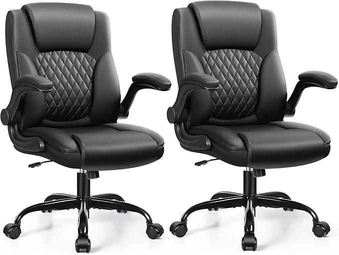 Leather Office Chair, PU Home Computer Desk Chairs with Ergonomic Back Support, 360°Swivel Free, Small Gaming Chair with Wheels and Adjustable Armrests, for Short People Use