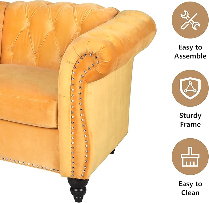 QHITTY Accent Chair, Chesterfield Chair Modern Velvet Upholstered Chairs with Tufted Back for Living Room Furniture (Mango)