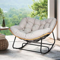 Papasan Chair, Outdoor Rocking Chair with Cushion, 450LB Heavy Duty Egg Chair, Indoor Outdoor Patio Rocking Chairs for Balcony, Porch, Living Room, Bedroom, Lawn, Garden (Light Gray.)