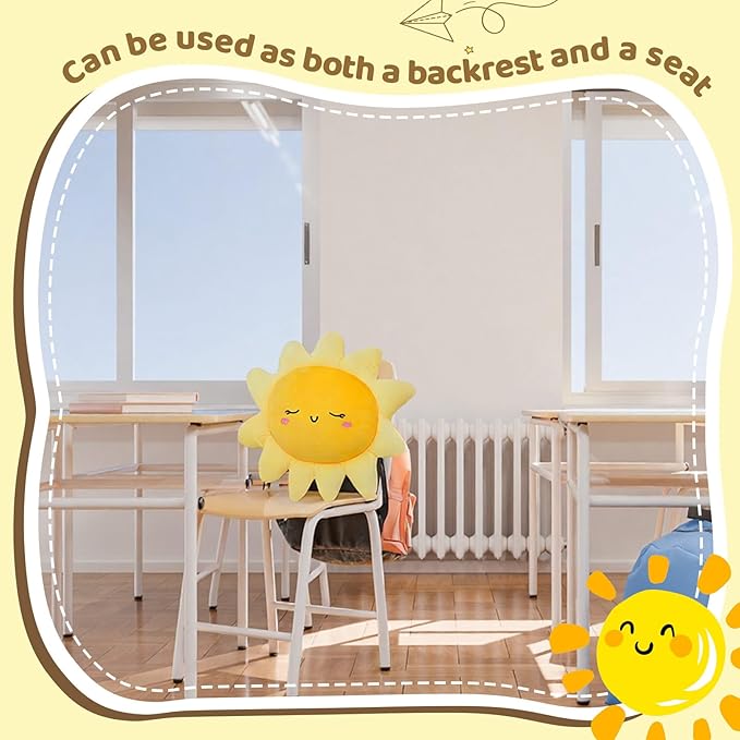 Juexica 2 Pcs Sun Pillow Plush Sofa Cushion Cute Stuffed Sun Shaped Floor Pillow Car Throw Soft Toy for Kids Women Girls Bed Home Decoration (13.7 Inch)