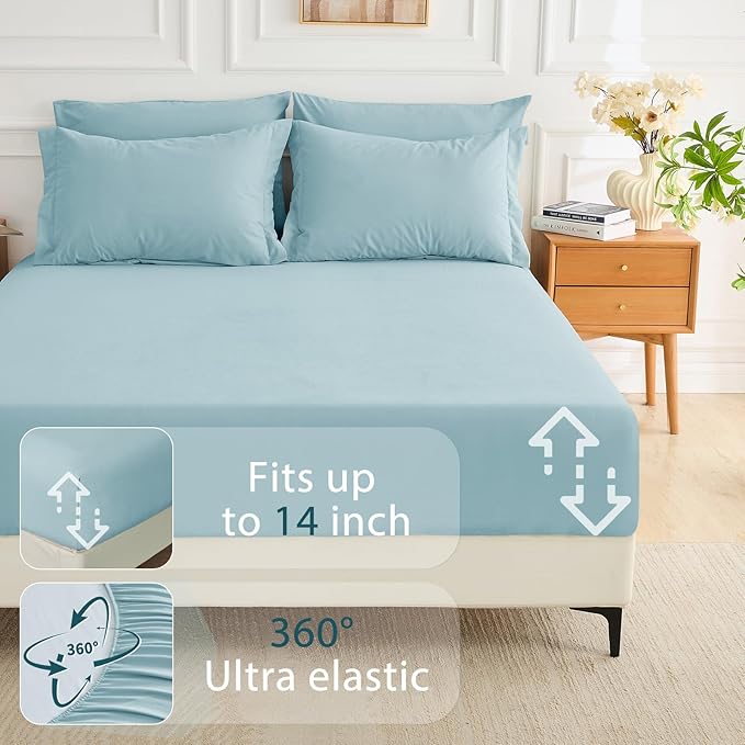 MUXHOMO 5 Pieces Twin XL Comforter Set, Soft Bed in a Bag Twin XL Size, All Season Bedding Set with Comforter, Flat Sheet, Fitted Sheet, Pillowcases & Shams, Lake Blue