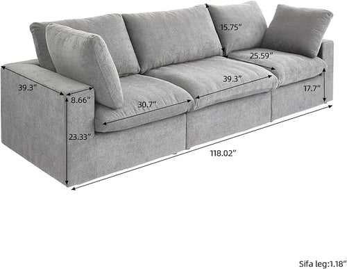 3 SeaterCloud Sectional Couch, Light Grey Modular Sectional Sofa, Modern Comfy Sofa, Covers Removable, Convertible Sleeper Couch for Living Room Apartment (Linen Fabric)
