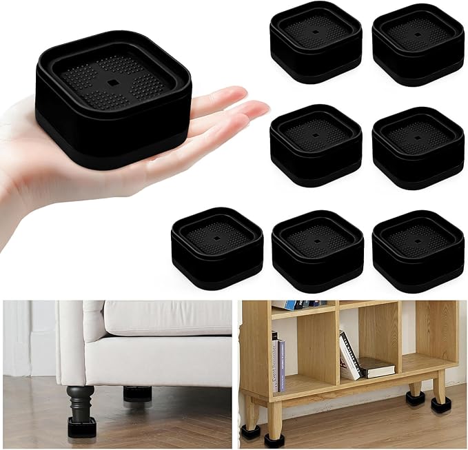 Kvoike 8 Pack Furniture Risers, Adjustable Bed Risers Heavy Duty Stackable Bed Raisers for Table Desk Couch Chair Sofa Cabinet Bed Legs Lift Height 1" (8, Black-2)