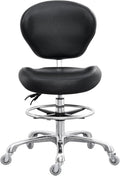 Grace&Grace Drafting Chair Adjustable Tall Shop Stool, Rolling Stool with Back Support for Studio, Classroom, Lab, Counter, Medical (Black)