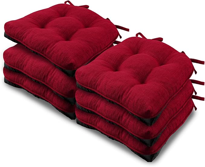 Basic Beyond Chair Cushions for Dining Chairs 6 Pack, Chair Cushion with Ties and Non Slip Backing, 15.5 x 15.5 inches Tufted Chair Pads for Dining Chairs, Red