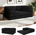 COMAX 4-in-1 Futon Sofa Bed, Queen Size Foldable Couch with L-Shaped Armrests, Convertible Sleeper Chair Bed, Comfortable Lounge Mattress for Living Room and Bedroom, Dark Black