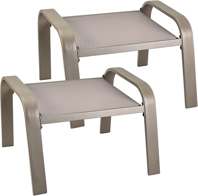 Deugold Outdoor Patio Footstools 2 Set Suit Patio Chairs Texliene Outside Ottomans Side Table for Backyard Beige