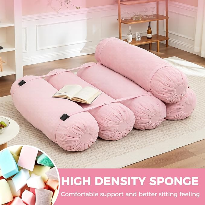 Ekskiei Bean Bag Sofa, Corduroy Sectional with Connecting Straps, Flexible Floor Seating, Soft Foam Filled Lounger, Non-Removable Cover, Reconfigurable Design,Living Room,Bedronm&Offices,Pink