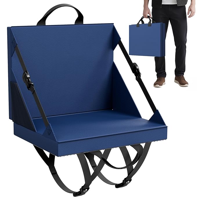 Stadium Seats with Back Support - Folding bleacher Chair for Beach and Camping - Portable Bleachers Cushions for Adults and Kids - Foldable Outdoor Lawn Bench for Camp(Blue)