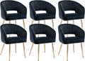 KCC Modern Accent Dining Chairs Set of 6, Upholstered Velvet Dining Room Chairs with Hollow Back, Tufted Kitchen Chairs Side Chairs with Gold Metal Legs for Living Room Restaurant, Black