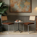 Zesthouse Rattan Dining Chairs Set of 2, Mid Century Modern Dining Room Chairs with Natural Cane Mesh & Chrome Base, Brown Cesca Chair for Kitchen, Breuer Design Inspired, Upholstered Chenille Fabric