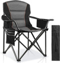 LANMOUNTAIN Oversized Padded Camping Chairs for Adults,Heavy Duty Support 400 Lbs,Folding Portable Lawn Chair w/Cup Holder,Cooler Bag,Side Pocket,Perfect for Outdoor Picnic,Hiking(Black)