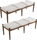 RIVOVA 54.25" Modern Ottoman Benchs Set of 2 Upholstered Sherpa Bedroom End of Bed Bench Boho Bench Long Seating Bench Entryway Stool with Wood Legs for Living Room/Foyer, Beige