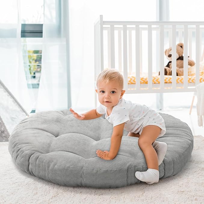 Large Floor Cushion Seating Round Floor Pillow Cushion for Adults Oversized Playroom Pillows Reading Nook Big Pillow for Sitting Meditation Yoga Living Room Sofa Balcony(Gray,Classic)