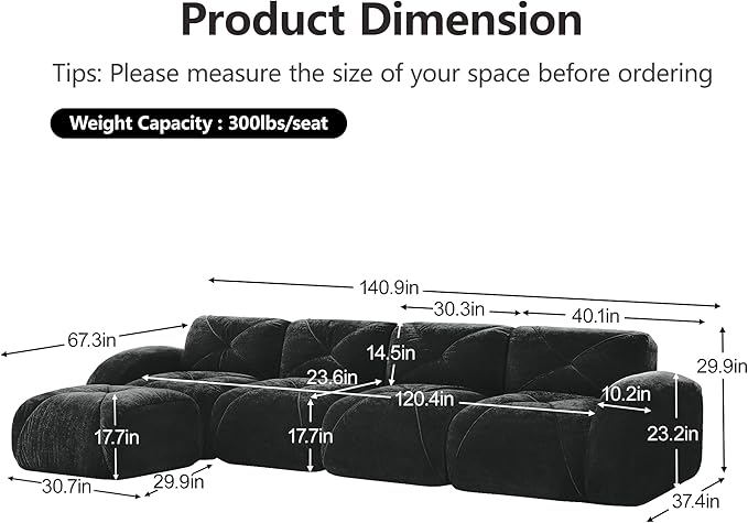 Modular Sectional Sofa with Free Combination,Oversized Boneless Floor Couch for Living Room & Lounge,Velvet 4-Seater Sectional Couch with Ottoman,No Assembly Needed