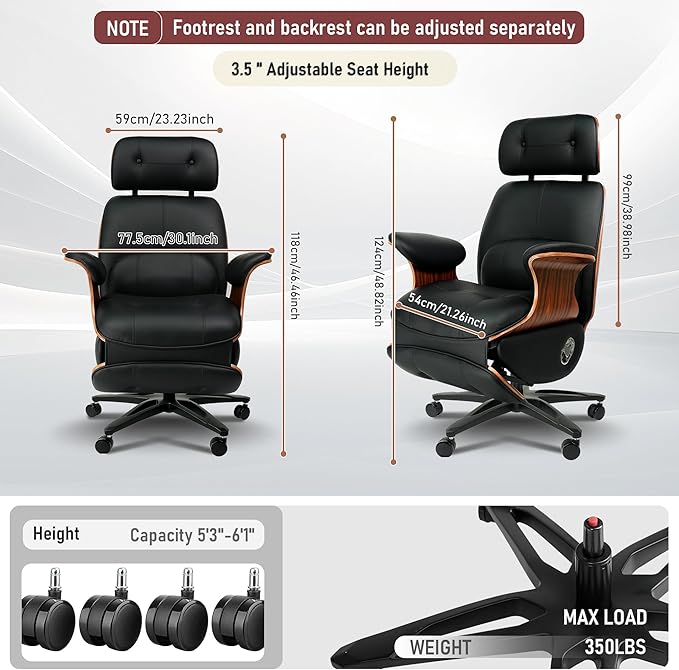 Genuine Leather Office Chair with Electric Reclining, Footrest, Lifting and Massage Function, 350lbs Capacity Ergonomic Executive Chair with Alu Base and 360° Wheels for Home Living Room