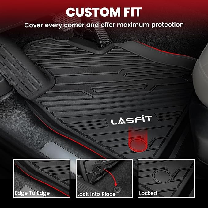 LASFIT Floor Mats for Ford Explorer 2020-2021 6 Passenger TPE Custom Fit All Weather Protector Anti-Slip Floor Liners, 2021 2020 Explorer 6 Seats Accessories, 1st 2nd & 3rd Row, 4pcs Black