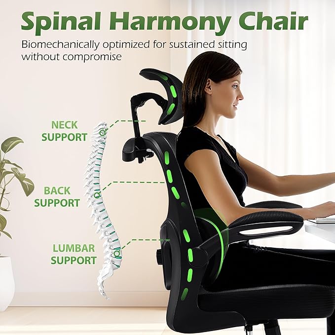 AreShark Office Chair Ergonomic Desk Chairs with Adjustable Lumbar Support& Headrest Hanger, High Back Breathable Mesh Chair with Wheels, Rolling Swivel Comfy Task Computer Chair for Home Work Gaming
