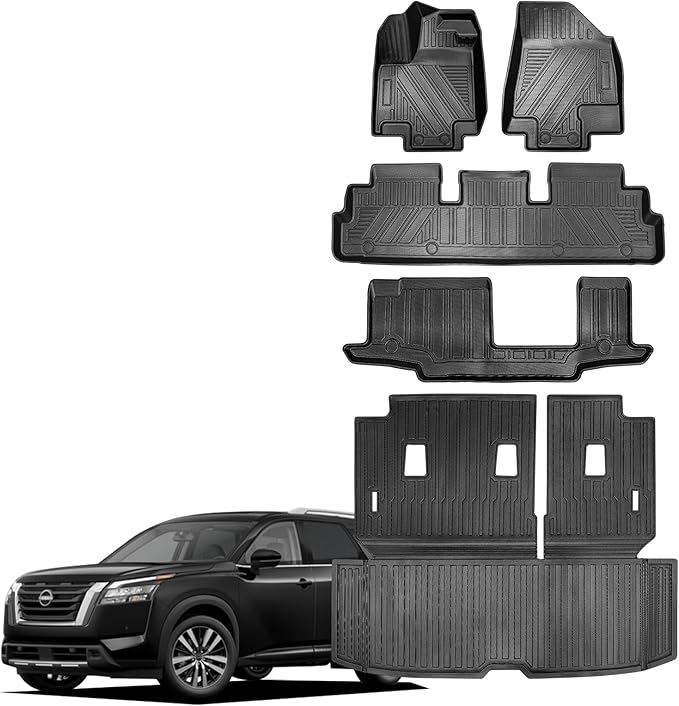 Compatible for 2022-2025 Nissan Pathfinder Floor Mats & Cargo Liner (Only Fit 8-Seater Model) All Weather TPE Floor Mats Also Compatible with Infiniti QX60 7-Seater Accessories