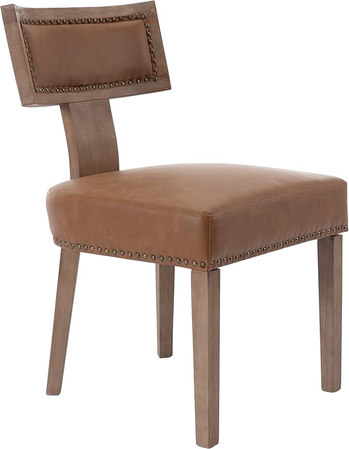 RIVOVA Mid Century Modern Dining Chairs Set of 4, Farmhouse Dining Chairs with Nailhead Trim, Faux Leather Upholstered Dining Room Chairs Kitchen Chairs with Wood Legs, Brown