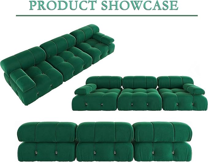 JACH 104" Convertible Modular Sectional Sofa, Minimalist Mid-Century Velvet Sofas Couches, Luxury Modern 3-Seat Wide Couch Sectional for Living Room Bedroom Office Apartment (Green)