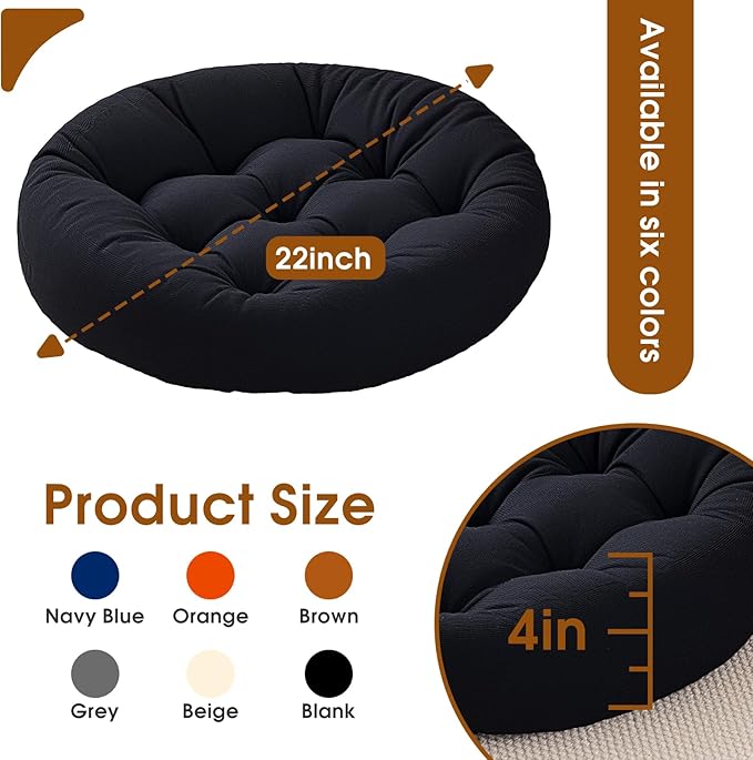 Floor Pillows for Adults, Meditation Cushions, 22x22 Inch Large Round Sitting Cushion Living Room Memory Foam Pillow for Sitting (1, Black, 22x22x4 Inch)