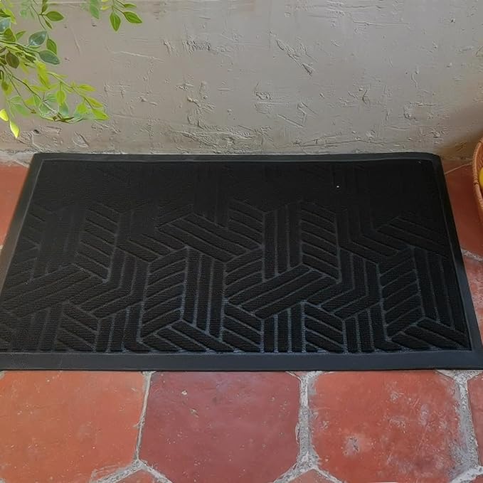 XADP Front Door Mat 29.5"x17" Indoors Outdoors Welcome Mats, Waterproof Non-Slip Rubber Backing Heavy Duty Doormat Outside Entrance, Low Profile Entryway Rugs Floor Mat for Patio, Pattern B Black