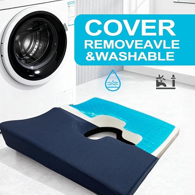 Rivquvi Gel Wheelchair Seat Cushion,Bed Sore Cushions for Butt,Office Chair Pressure Sore cushion,Memory Foam Pillow for bed,Pressure Ulcer Pain Relief,Relieve Sciatica,Coccyx,Washable Cover(Set Blue)