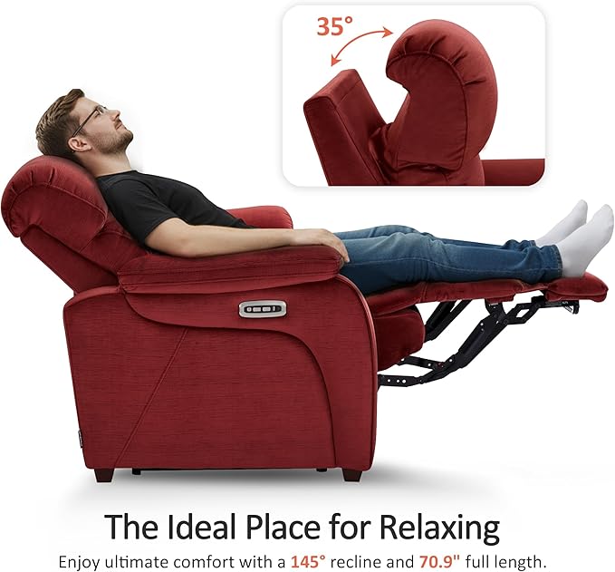 MCombo 87.2'' Wall Hugger Power Recliner Sofa with Drop Down Table, Reclining Sofa with Adjustable Headrest, USB Charge Ports, Reading Lamp, for Living Room, RVs, Fabric, ST258M3 (3-Seater, Burgundy)