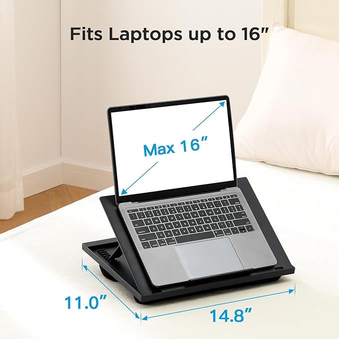 Adjustable Laptop Stand with 8 Angles - Dual Cushion Desk for Sofa, Bed, Car or Work Table by HUANUO