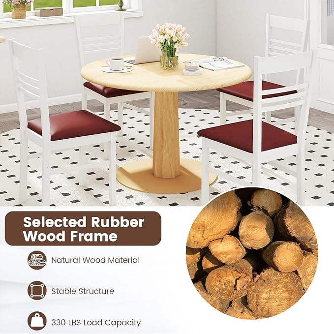 Giantex Wooden Dining Chairs Set of 2, Armless Kitchen Chairs w/Slat Backrest, Upholstered PU Seat, Rubber Wood Frame, Modern Dinette Furniture Set for Dining Room, Living Room