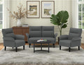 3-Piece Symmetrical Shawl Arm Sofa Set, Faux Leather Loveseat & 2 Accent Chairs with Wide Armrests, Wooden Legs, Upholstered Living Room Set for Cozy Spaces(Gray)