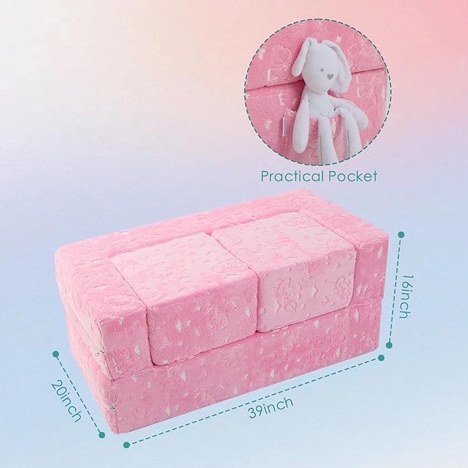 MeMoreCool Glow-in-The-Dark Unicorn Kids Modular Play Couch Sofa – Convertible 2-in-1 Plush Foam Toddler Chair for Children’s Playroom