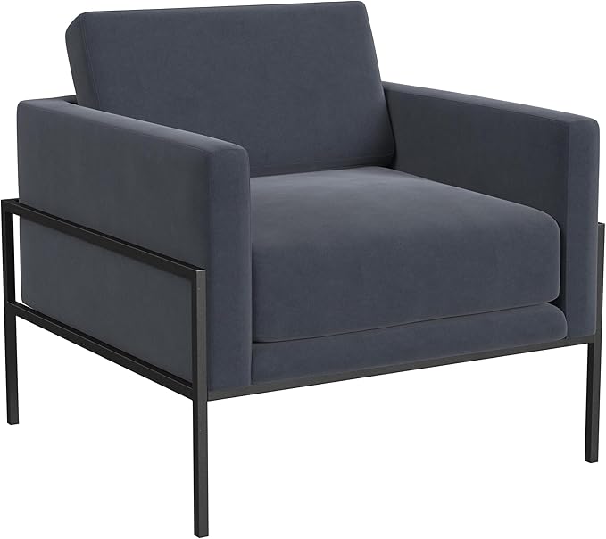 HomePop Modern Metal Frame Accent Chair|Homepop Home Décor|Accent Chairs for Living Room & Bedroom - Steel Blue Velvet