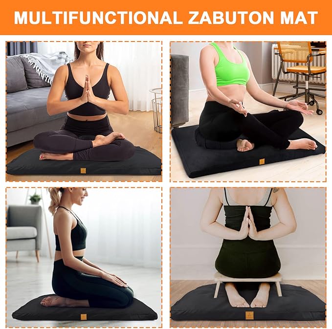 FelizMax Zabuton Meditation Mat (36"×28"×3") Luxurious Meditation Cushion for Kneeling Sitting Large Floor Pillow Zafu/Bench-Washable Cotton Cover 100% Organic Cotton Filling (Dark Grey)