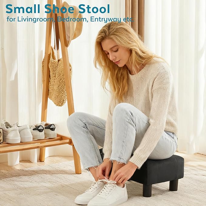 FIMIVIBI Small Foot Stool Ottoman, Velvet Footstool Ottoman Foot Rest for Couch, Rectangle Footstools and Ottomans Small for Living Room, Entryway and Bedroom (Black)