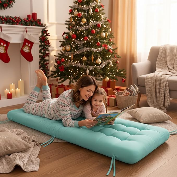 Vercraft Long Floor Cushion Large Floor Cushion with Brushed Cotton 74.8 x 27.5 x 3.15 in Jumbo Lounger Pillow for Outdoor Indoor Bay Window Meditation Yoga Reading Sleeping(Cyan)