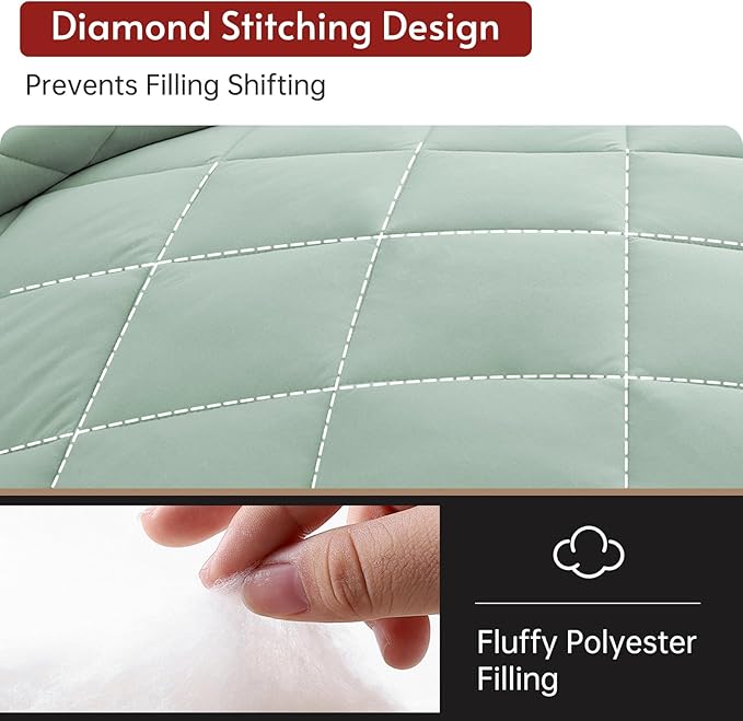 MUXHOMO 7 Pieces Full Comforter Set, Reversible Bed in a Bag Full Size, All Season Bedding Set with Comforter, Flat Sheet, Fitted Sheet, Pillowcases & Shams, Sage Green & Beige